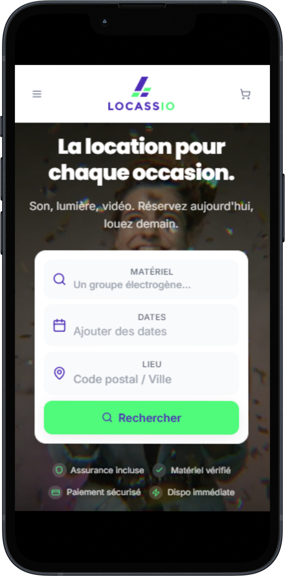 Application mobile Locassio - location de matériel évènementiel