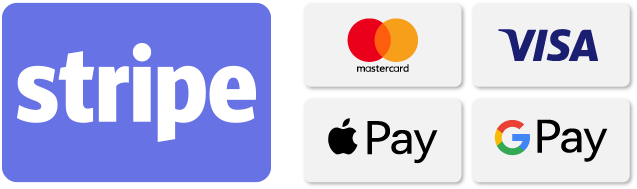 Moyens de paiement acceptés : Stripe, Mastercard, Visa, Apple Pay, Google Pay